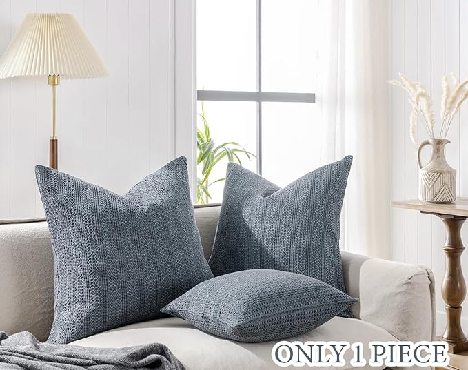 1pc 26x26 Pillow Cover Decorative Euro Sham Cotton Boho Throw Pillow Covers Large Square Pillowcase for Couch Bed, Blue Grey