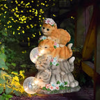 Solar Cat Garden Statue Resin Cat Statue Decor Outdoor with LED Lights for Outside Yard Art Lawn Ornaments Patio, Cat Lovers Gifts