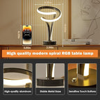 Spiral LED Table Lamp Set of 2-10 Color Modes, Touch Dimming, Modern Nightstand Lights for Bedroom & Living Room
