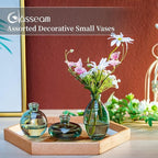 Small Glass Bud Vase for Centerpieces, 6Pcs/2Sets Green Modern Small Mini Flowers Vases Short Minimalist Aesthetic Vintage Cute Handmade Tiny Wedding Table Centerpiece for Single Flower Rose