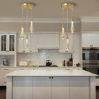LMQNINE Kitchen Light Fixtures Ceiling Dimmable LED Modern Gold Pendant Light Mini Teardrop Crystal Pendant Light for Kitchen Island Bedroom Hallway Entryway (3-Light)