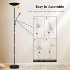 BoostArea Floor Lamp, LED 20W/2000LM Bright Torchiere Floor Lamp with 5W Adjustable Reading Lamp, Stepless Dimmable Standing Lamp, 2 Rotary Switch, Modern Floor Lamps for Living Room, Bedroom, Office