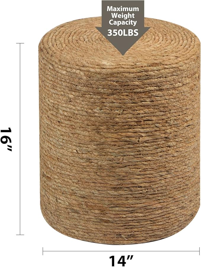 Wimarsbon Natural Seagrass Foot Stool, Hand Weaving Round Ottoman, for Living Room, Outdoor Seat (Natural)