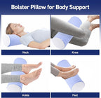 Neck Roll Pillow for Sleeping - 16 x 6.3 Inch Memory Foam Cervical Neck Pillow with Removable Cover - Multifunctional Bolster Pillow for Bed, Couch, Office, Yoga, and Travel (Blue White)