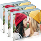 ILYXY 3 Pack Acrylic Frame 5x5, 20% Thicker, 20mm Thick Frameless Clear Picture Frame, Double Sided Magnetic Photo Frame, Free Standing Desktop Display Stand Acrylic Picture Frames