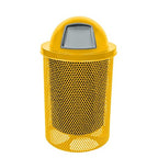 Coated Outdoor Furniture 32-Gallon Heavy-Duty Punched Steel Round Trash Receptacle, Commercial Outdoor Waste Bin with Liner & Dome Lid – Made in America (Textured Yellow)