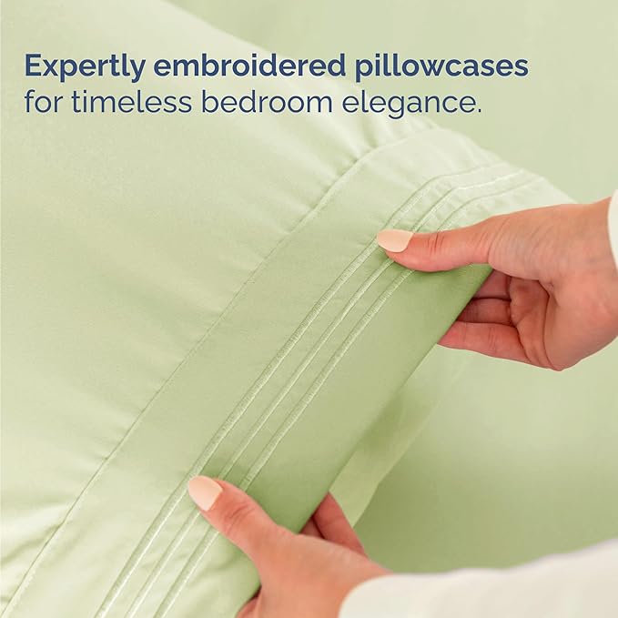 Twin Size 3 Piece Sheet Set - Comfy Breathable & Cooling Bed Sheets Set - Hotel Luxury Bedding for Women, Men, Kids, Teens, Boys & Girls - Deep Pockets and Wrinkle Free - Oeko-Tex - Light Sage Green