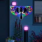 Solar Dragonfly Wall Art, 12-Inch Metal Garden Decor, Color Changing LED Lights, Multicolor