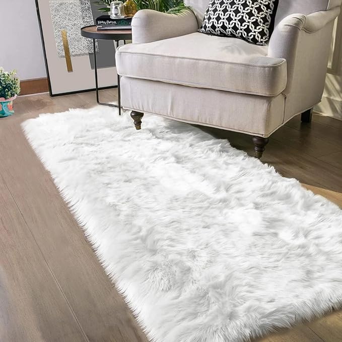 Latepis Runner Rugs for Hallway 2x8 White Faux Sheepskin Fur Rug Fluffy Shag Rugs for Bedroom Living Room Rug Rectangle