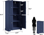 ChooChoo Bathroom Floor Cabinet, Modern Bathroom Storage Cabinet with 4 Doors and Adjustable Shelves, Freestanding Cupboard for Living Room, Navy Blue