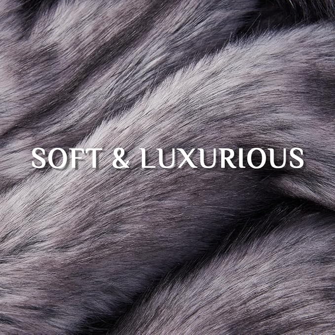 Fluffy Faux Fur Throw Blanket – Super Soft Warm Thick Plush Blanket for Bed, Couch & Office, Cozy Fuzzy Throw with Flannel Backing,50"x60", Grey