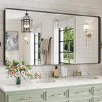 WEER Black Bathroom Mirror for Wall, 77X36 Inch Matte Black Mirror, Rectangular Black Metal Framed Vanity Mirror with Tempered Glass, Rounded Corner, Anti-Rust (Horizontal/Vertical)