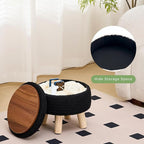 Wimarsbon Pouf Ottoman, 100% Cotton Knitted Boho Footstool, Round Footrest with Non-Skid Wood Legs, Home Décor Handmade Pouffe, Leisure Floor Step Stool for Living Room (Storage Black)