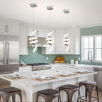 Modern Spiral LED Pendant Lights Kitchen Island, 22W Adjustable Height Hanging Light Fixture 4000K Chrome Chandelier for Dining Room Cafe Table, 1 Pack