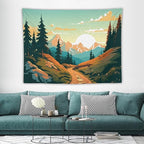 HZOHNAGO Mountain Tapestry Forest Mountain Sunrise Road Pattern Printed Wall Tapestry Wall Hanging for Bedroom Living Room Dorm 80" W x 60" H