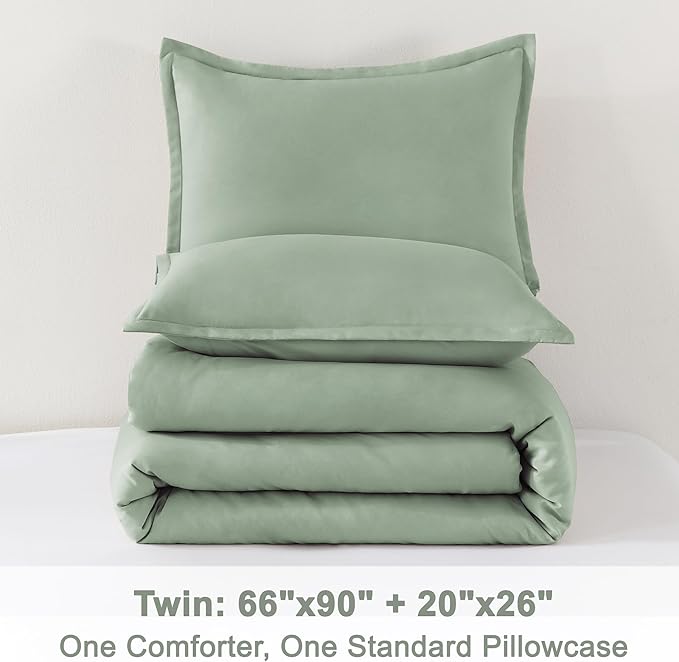 Litanika Twin XL Comforter Set Sage Green, 2 Pieces Comforter Sets Soft Down Alternative Comforter All Season Quilt Blanket (66x90In Comforter & 1 Pillowcase)