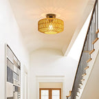 MAYNA Rattan Ceiling Light Fixture, Hand-Woven Boho Light Fixtures Ceiling Mount, Rattan Flush Mount Ceiling Light for Farmhouse Hallway Bedroom Kitchen Entryway Living Room (Black)