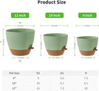 FaithLand 3-Pack Large Planter Pots, 12 10 9 Inch Self Watering Flower Pots for Indoor Outdoor Garden Plants, Green with Brown