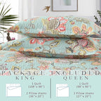 Cotton Bedspread Bedding Coverlet Quilt Sets, Reversible Vintage Branch Floral Bedspread comforters, (Vintage Floral Blue Pattern, King Size)