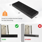Floating Shelves for Wall, 24" W x 6.7" D x 1.5" H, Wooden Wall Mounted Display Shelves with Invisible Brackets for Living Room, Bedroom, Bathroom, Kitchen Decor and Storage, Set of 2, Black