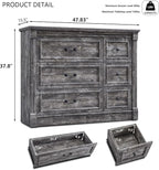 Farmhouse 6 Drawers Dresser for Bedroom, 48" Wide Large Dressers & Chests of Drawers w/Roman Column, Storage Dressers Organizer for Bedroom, Hallway, Living Room, Light Grey