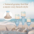 Sziqiqi Farmhouse Coastal Candle Holder: Pillar Candle Holders for Living Room Bathroom - Beach Candle Stand for Table Centerpieces Rustic Candleholder Set of 3 Ocean Decor for Fireplace