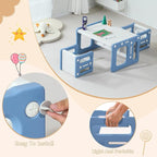 3 in 1 Montessori Weaning Table and 2 Chairs Set, Kids Activity Table Set, 2 Height Levels, Toddlers Activity Table for Drawing, Dining, Reading and Playing, Blue