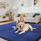 Blue Fluffy Rug Shaggy Area Rug, 3x5 Area Rugs for Girls Bedroom, Soft Cute Baby Play Mat, Indoor Floor Carpet for Teen, Nursery, Preppy Dorm, Plush Aesthetic Bedside Rug