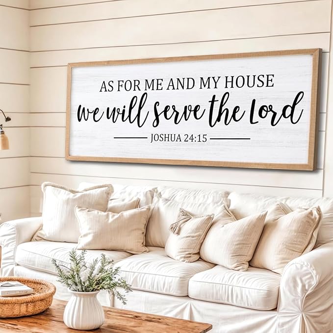As For Me And My House We Will Serve The Lord Framed Wall Art, 40''×15'' Positive Religious Rustic Bible Verse for Christian God Jesus Christ Prayer, Vintage Long Holy Catholic Scripture Decor