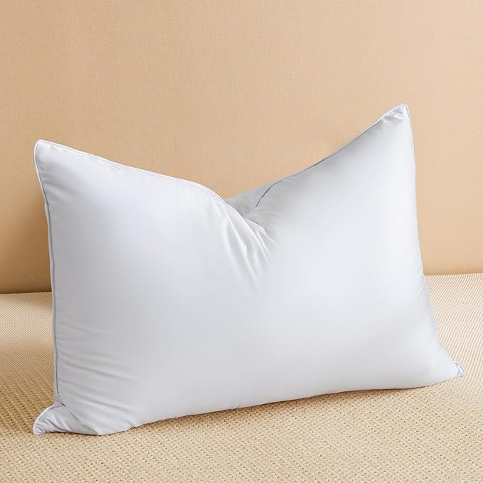 Goose Feather Down Pillow Queen Size, Luxury Soft Feather Pillow for Sleeping, Smooth Down-Proof Fabric, Hotel Collection Bed Pillow Surround Fill Polyester (White, 20"x30")