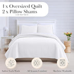 Southshore Fine Living, Inc. White King Quilt Set with 2 Pillow Shams, Lightweight Coverlet, King Size Quilt, Stain & Pet Hair Resistant Bedding Set, Standard/California Size, Bright White