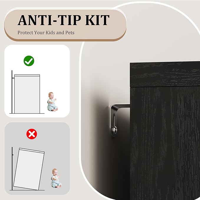 GarveeHome 35.4 in Sideboard Buffet Cabinets with Glass Door, Buffet Cabinet with Storage, Black Sideboard Cabinet with Drawer, Modern Buffets & Sideboards for Dining Room, Kitchen