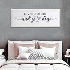 FZZHYQCHY Give It To God And Go To Sleep Above Bed Wall Decor Art 24"X10" Master Bedroom Over Bed Wall Wood Framed Sign (White)