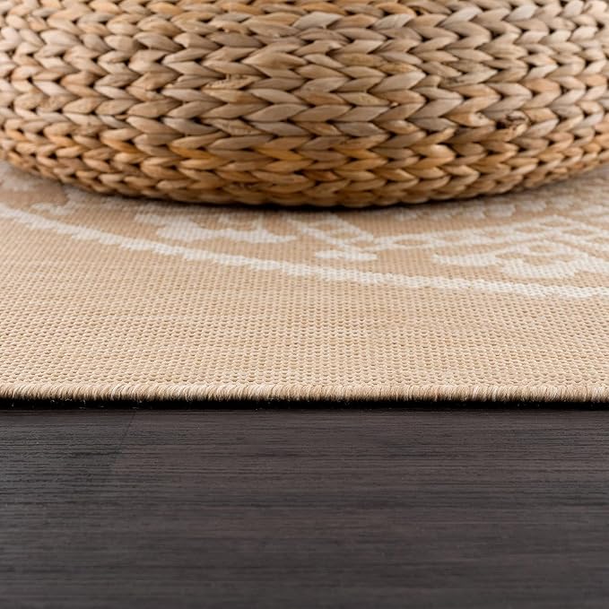 CAMILSON Outdoor Rug 8x10 Modern Area Rugs for Indoor and Outdoor Patios and Porches - Waterproof, Washable, Non-Shedding, Easy-to-Clean Outside Carpet (8 x 10, Medallion - Beige/White)