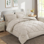 CozyLux California King Comforter Set Beige - Cal King Bed in a Bag 7 Pieces, Luxury Soft Bed Set for All Seasons, Bedding Set with Comforter, Sheets, Pillowcases & Shams