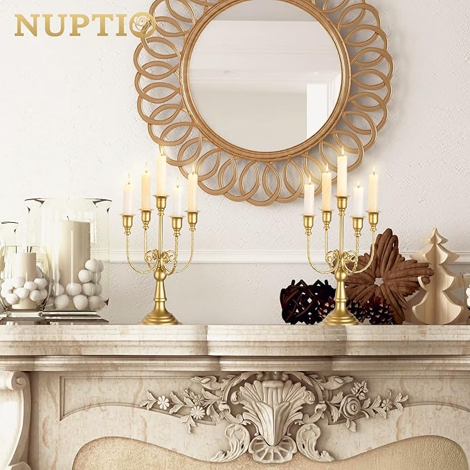 NUPTIO Candelabra Candle Holder Gold Metal Candlestick Stand, Elegant Curly Vine Candle Stick Holders Candelabra Center Piece for Wedding Event Party Dining Table Home Decor