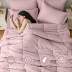 JOLLYVOGUE Queen Comforter Set, Ultra-Soft Bed in a Bag Queen Size 7 Pieces, Oeko-TEX Certified Bedding Set with Down Alternative Comforter, Sheets, Pillowcases & Shams, Camio Pink