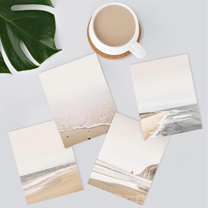 SIGNWIN Poster Bathroom Decor, Wall Art Room Decor Multicolor for Living Room, Bedroom, Office White Minimalist Ocean Beach Seashore Landscape Nature Wilderness Realism Landscape - 12"x16"x4