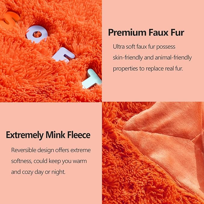 GONAAP Fuzzy Faux Fur Throw Blanket Twin Size Orange Super Soft Cozy Plush Fuzzy Shaggy Blanket for Couch Sofa Bed (Orange, Twin(60"x80"))