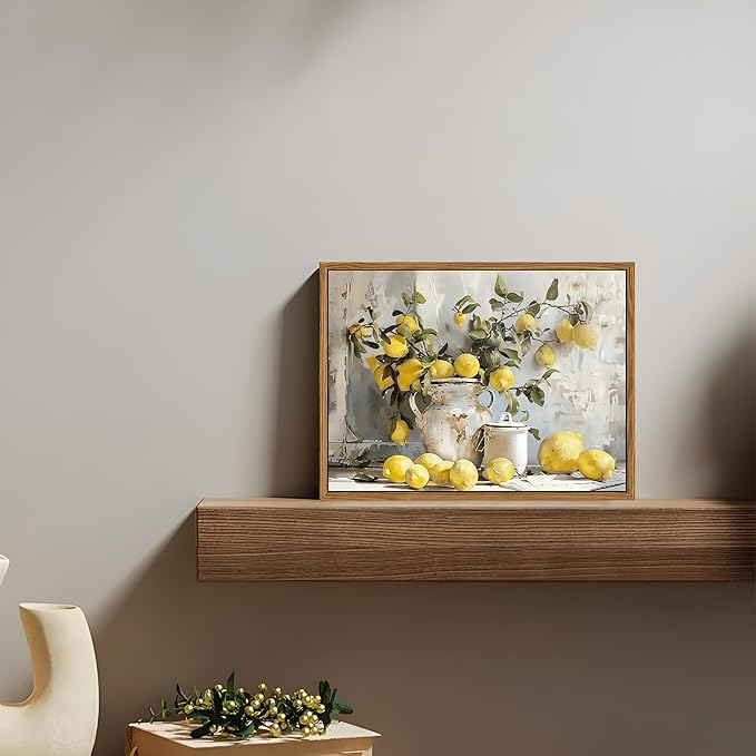 Framed Lemon Kitchen Wall Decor for Dining Room - Vintage Mustard French's Yellow Lemon Kitchen Wall Art, Rustic Oil Paintings Posters Prints for Bathroom Living Room Bedroom 8x10 inch