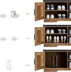2-Tier Storage Bench, Shoe Bench with Padded Seat Cushion, Entryway Bench with 2 Barn Doors, Adjustable Shelf, 13.8" D x 39.4" W x 17.7" H, for Entryway, Living Room, Bedroom, Rustic Walnut