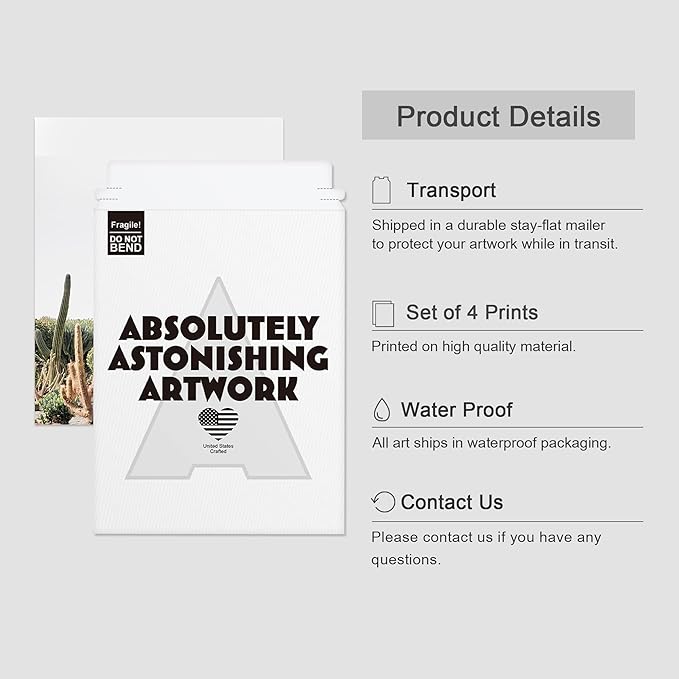 SIGNWIN Adhesive Canvas Poster Desert Landscape Tropical Palm Tree Saguaro Cactus Nature Wilderness Photography Modern Art Decorative Zen Relax/Calm Multicolor Scenic for Bedroom - 8"x10"x 4