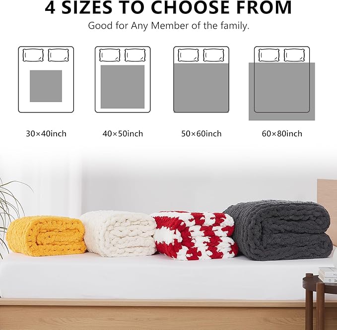 L'AGRATY Chunky Knit Throw Blanket - 40x50: 100% Hand-Knitted Chenile Crochet Blanket For Home Decor (Mustard Yellow)