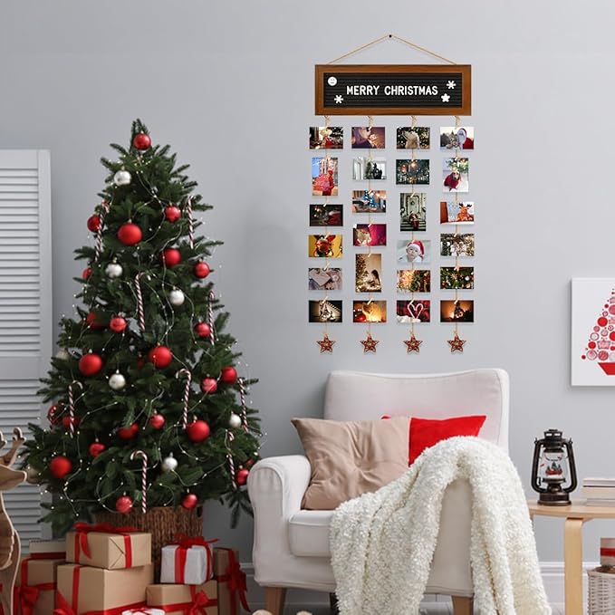 Picture Frames Collage Wall Decor Photo Collage Frame Hanging Photo Display, Felt Letter Board with 340 Letters and 30 Clips, Unique Rustic DIY Photo Frames for Family Best Friends