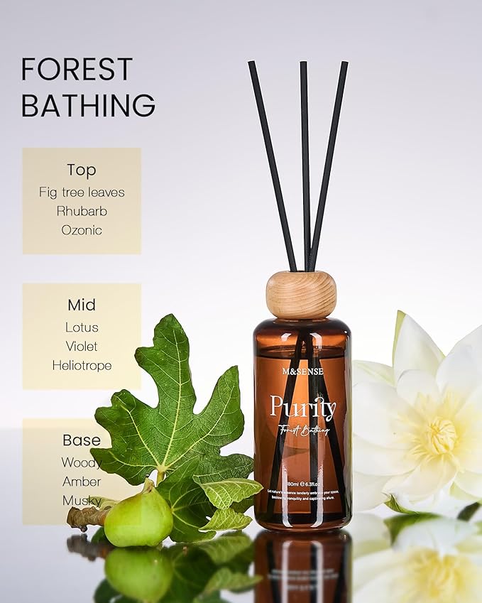 ‌M&SENSE Summer Bathing Reed Diffuser: 6.3 fl oz Fig & Lotus Scented Aroma Set with Light & Subtle Fragrance, Long-Lasting Non-Toxic Natural Essential Oil Diffuser for Office Shelf Decor Small Spaces
