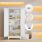 71" H Metal Kitchen Pantry Storage Cabinet, Freestanding Cupboard with 2 Doors and 4 Adjustable Shelves, Standing Storage for Kitchen, Bathroom, Garage, Dinning Room or Utility Room（White）