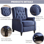 CANMOV Push Back Recliner Chair Set of 2, Modern Fabric Wingback Recliner Chair, Comfy Armchair Single Sofa Accent Chair with Padded Seat and Nailhead Trim, Tufted, Dark Blue