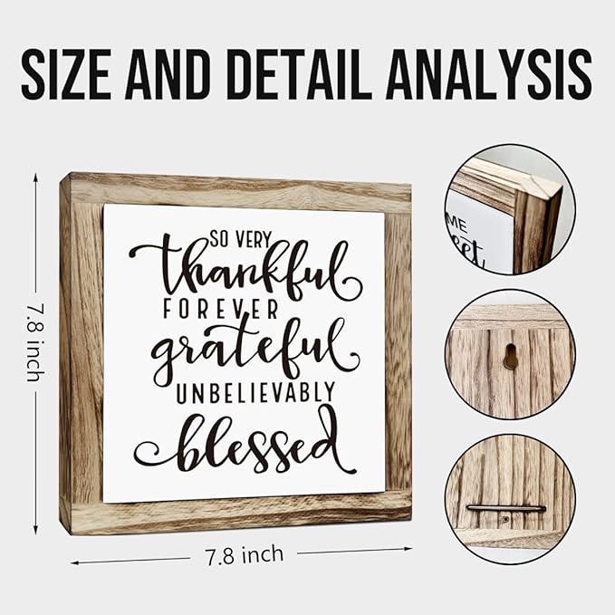 Thankful Grateful Blessed Sign, Inspirational Wood Sign, Wooden Plaques Signs Table Decor, Rustic Desk Decorate, Christian Home Decorate, Appreciation Gift, Mom Gift, Farmhouse Signs