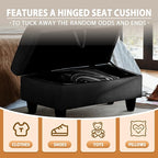 Ottoman Rectangular Storage Ottoman Bench, Flannel Footrest Stool Footstool with Lid for Living Room, Bedroom, Entryway, Black, 28.5"x19"x17.5"