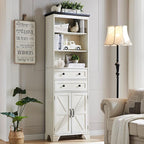 72" Tall Bathroom Storage Cabinet, Farmhouse Storage Cabinet with 2 Drawers, Adjustable Shelves & Barn Door, Cabinet for Bathroom, Living Room, Kitchen, Off White